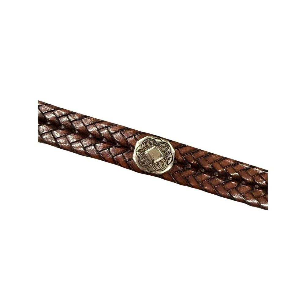 Brighton Brown Braided Leather‎ Belt Silver Engraved Buckle Southwestern Size 32